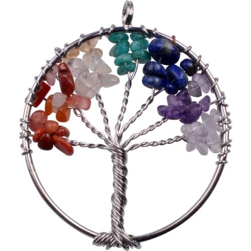 ASHMITA Natural Stone Tree of Life Pendant Necklace for Women Healing Crystal Reiki 7 Chakra Quartz Pendulum Jewelry Leather