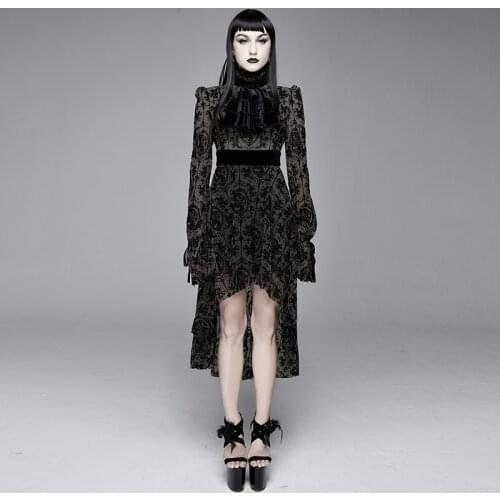 New Arrival Gothic Vintage Women Dress Printing With Necktie Irregular Dress Long Sleeves Spring Autumn Women Clothes