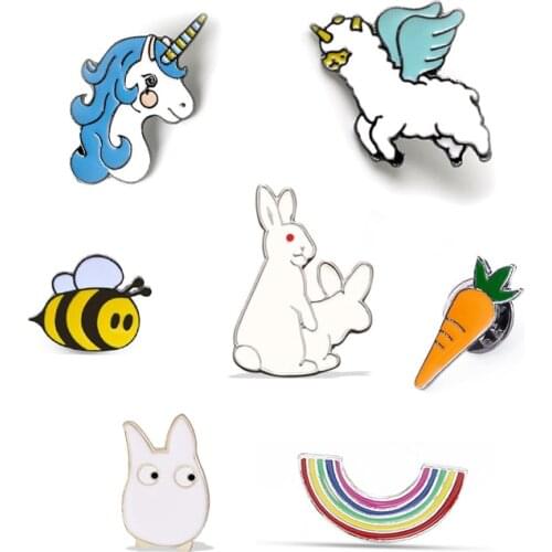 Evil Rabbits Carrot Brooches Badge Bunny Unicorns Bee Metal Buckle Pins For Bag Shirt Jackets Collar Lapel Pin Jewelry Kid Gifts