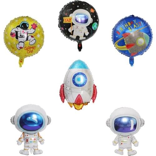 1pc/6pcs Cartoon Astronaut Rocket Spacecraft Foil Balloon Aluminum Baloon Kids Science Fiction Birthday Party Decor Ballon