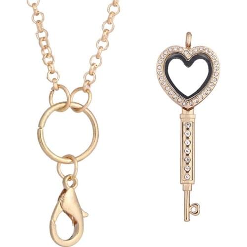 1pcs Alloy Rhinestone Magnetic Glass Living Memory Sparkling Lockets Floating Charm Chain With 60cm Necklace For Women