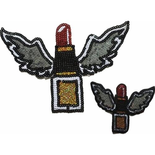 2pcs/set Lipstick Wings Sequined Patches for Clothes Bags T-shirt Iron on Sequins Patch DIY Decoration Beading Appliques Fashion