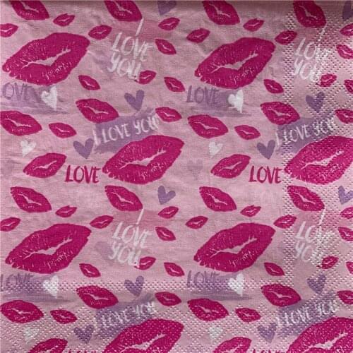 20 vintage paper napkin elegant tissue printed pink red cute lips love decoupage wedding party cocktail dinner decor serviette