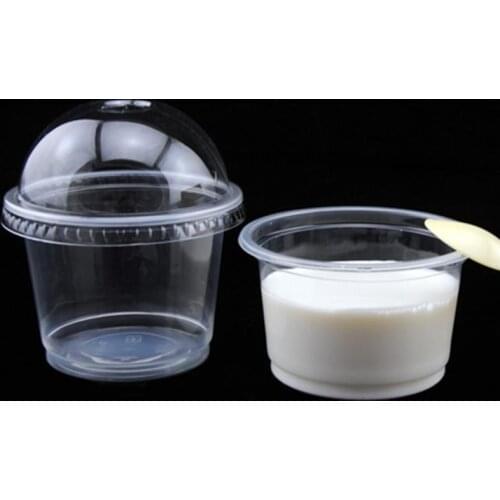 25pcs 250ml Disposable Salad Cup Transparent Plastic Dessert Bowl Container with Lid for Bar Cafe Home (Dome Lid with Hole)