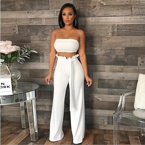 57B9108 Autumn Winter Women Casual Fashion Solid Sexy Tube Top Navel Two Piece Set Top and Pants Tracksuit Sweatsuit Outfits Hot