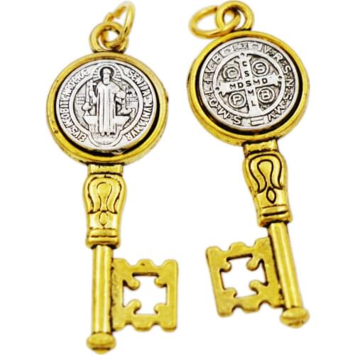 7pcs Saint St Bead Benedict Medal Cross Key Spacer Charm Beads Pendants Alloy Handmade Jewelry DIY T1692