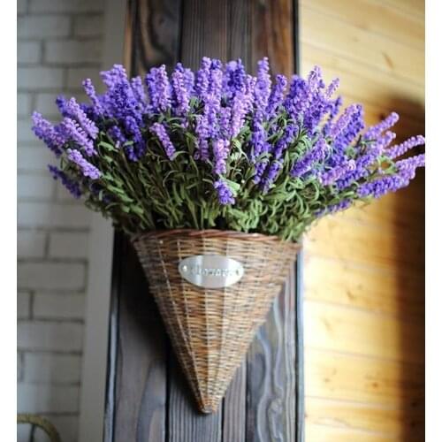 9 Heads Fresh Purple Fake Plants Artificial Flower Bouquet Roll Lavender Leaves Grass Garden Floral Decor Flowers Arrangement