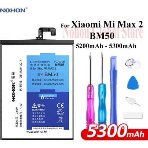 Nohon Battery For Xiaomi Max 2 BM50 5200mAh 5300mAh High Capacity Phone Li-polymer Bateria +Free Tools For Mi Max 2 Max2 Battery