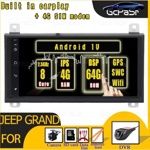 4G+64G Android 10 Car DVD multimedia Player For JEEP Grand Cherokee 2011 2012 2013 1 Din Car Radio GPS Navigation Stereo Audio