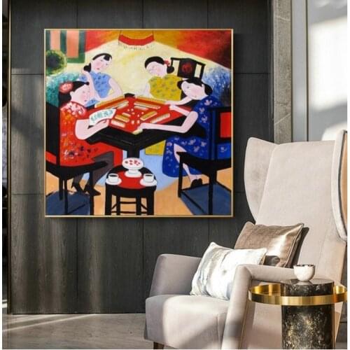 Oil Painting on Canvas Hand-painted Chinese Paintings paintings Mahjong for living room wall decoration
