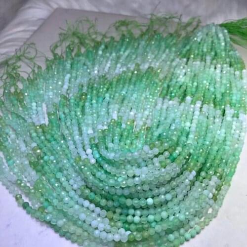 LOOSE BEADS Round faceted gradient green Australia Jade chalcedony 3/4mm Wholesale for DIY jewelry necklace 36cm