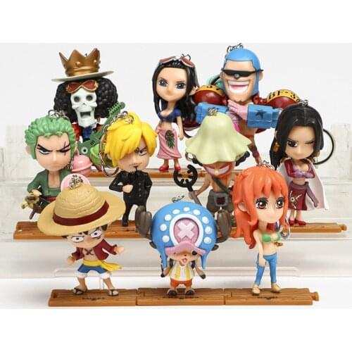 One Piece Anime Character Luffy Crew Action Doll Pendant Key Chain Opp Bag Classic Model Toy Doll Childrens Gift 10 Pieces/Set