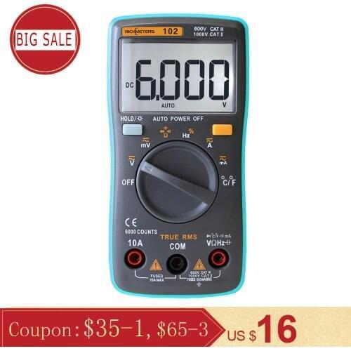 RICHMETERS RM102 Digital Multimeter 6000 Counts DC/AC Ammeter Voltmeter Ohm Resistance Diode CapacitanceTemperature meter