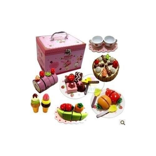 Mother garden childrens playhouse strawberry delicious cake afternoon tea groups wooden toy set