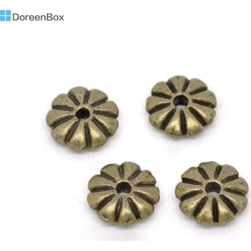Doreen Box hot- 100 Bronze Tone Flower Spacer Beads Findings 7x2mm (B13677)
