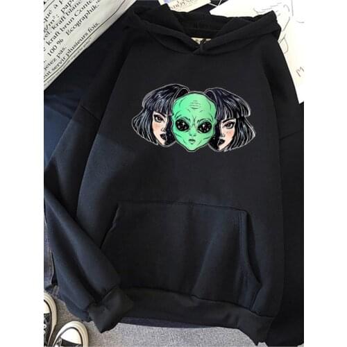 Harajuku Gothic Hoodie Womens Sweatshirt Alien Print Punk Style Pullover Fashion Oversize Loose Casual Women Hooded Sweatshirt