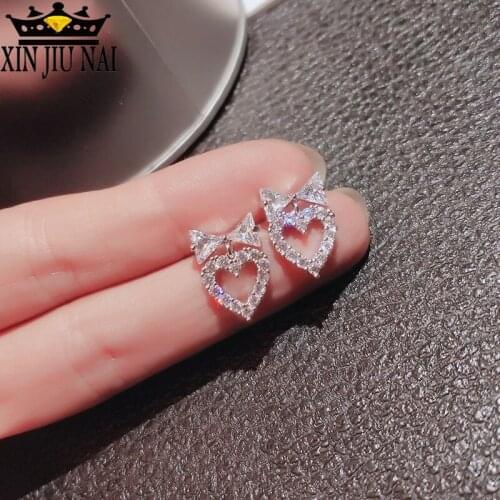 Personalized and creative diamond heart shaped female earrings Super shine Charms Exquisite Luxury Romantic princess style