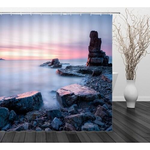 Landscape Shower Curtain 3D Print Red maple Leaf Boat Natural Scenery Bath With Hooks Bathroom Home Waterproof Shower Curtains