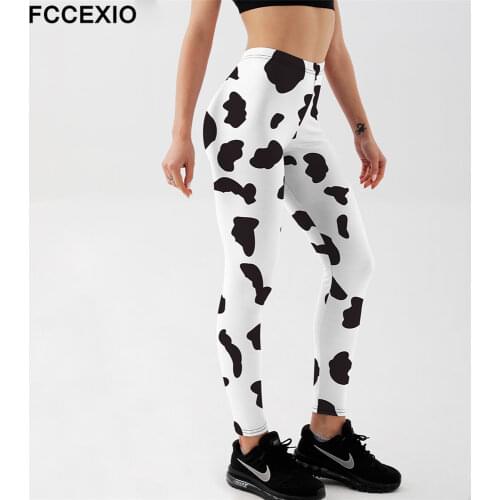 FCCEXIO The Cow Grain 3D Print Women High Waist Leggins New Plus Size Pants Fitness Slim Soft Stretch Leggings Run Trousers