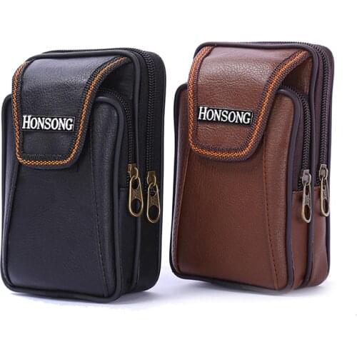 Mens Faux Leather Belt Loop Zipper Multi-Pockets Waist Bag Phone Cash Pouch Smooth Zipper Multi-Pockets free shipping