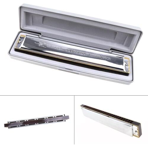 28 Holes Complex Tone Silver Harmonica Diatonic Blues Harp Mouth Organ Musical Instruments with Plastic Box for Beginner