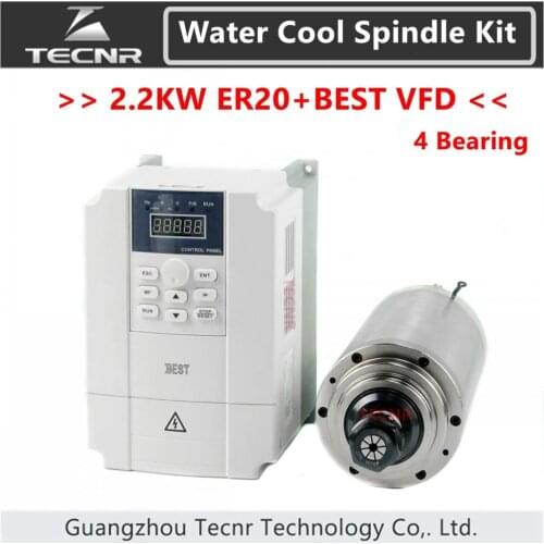 TECNR 4 bearing Water Cooled Spindle Kit 2.2kw 220v ER20 Changsheng spindle motor and 2.2kw BEST VFD