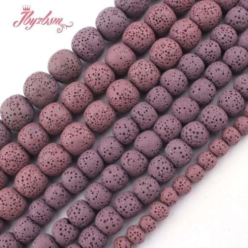 Natural Purple Lava Rock Smooth Round Beads 6/8/10/12mm Stone Beads Loose For DIY Necklace Bracelets Jewelry Making Strand 15"