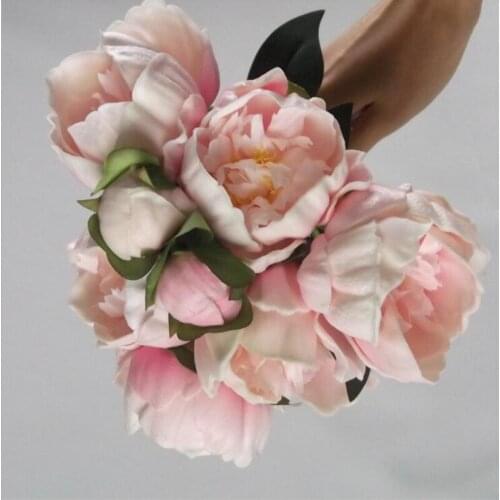 Natural Touch PU Peony Buds Bouquet Wedding Bride Holding Flower Bridal Hand Hold Flowers Home Decorative Ornament 20 Bundles