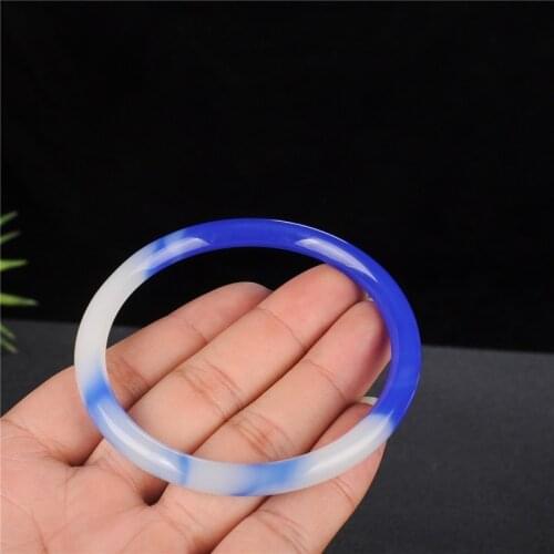 Natural Blue White Jade Bangle Bracelet Genuine Hand-Carved Charm Jadeite Jewelry Fashion Accessories Amulet for Men Women Gifts