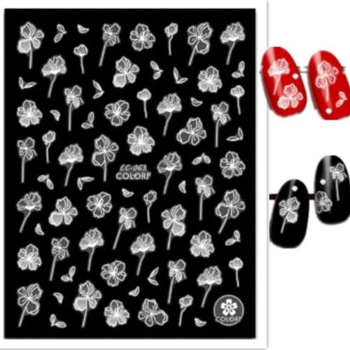 Newest CC-63 transparent flower 3d nail manicure back glue DIY decal decoration stickers