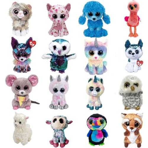 New 6" 15cm Ty Big Eyes Sparkling Pea Velvet Dinosaur Unicorn Cat Frog Spider Animal Toy Collectible Boy Girl Birthday Gift