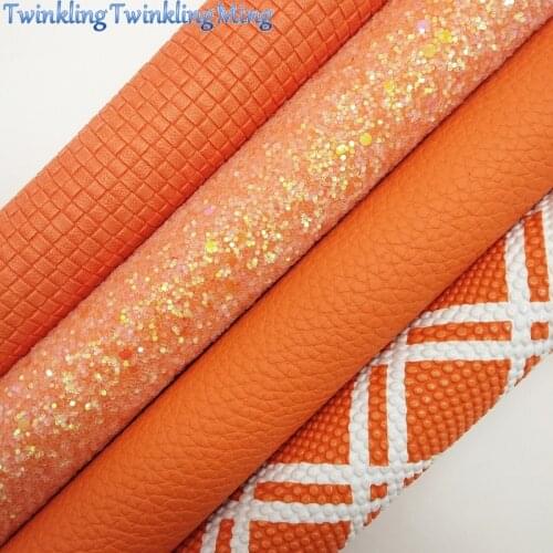 ORANGE Glitter Fabric, Weaving Synthetic Leather, Litchi Faux Fabric Sheets For Bow A4 21x29CM Twinkling Ming XM012A