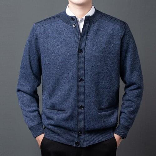 Autumn and winter 2021 new mens plush and thickened stand collar cardigan middle-aged and old mens coat fathers coat sweater