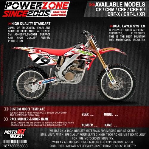 PowerZone Custom Team Graphics Backgrounds Decals 3M Stickers Kit For HONDA CRF250R 2004-2009 CRF450R 2002-2004 2005-2008 033