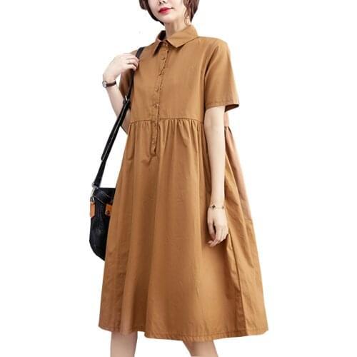 2021New Summer Loose Shirt Dress Fashion Women Plus Size Solid Cotton Linen Casual Style Sukienka Female Dresses FC1240