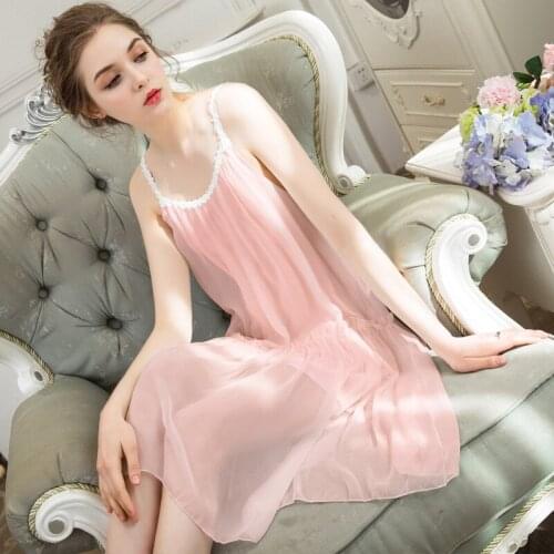 Sling Dress Women Plus Size Sweet Lovely Nightwear Korean Version Loose Chiffon Girl Sleepwear Student Princess Nightgown H5560