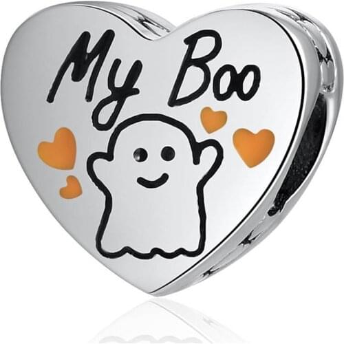 Authentic S925 White Enamel My Boo Love Heart Bead Charm fit Lady Bracelet Bangle DIY Jewelry