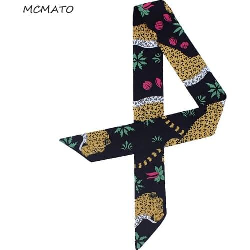 Luxury Brand Style Silk Scarves Leopard Flowers Leaves Printed Long and Thin Woman Scarf Cloth Accessories Kerchief for Bag