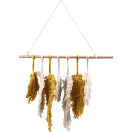 Hand-Made Macrame Wall Hanging Feather Cotton Woven Leaves Living Room Headboard Door Porch Hangings Boho Decor Wall Tapestry