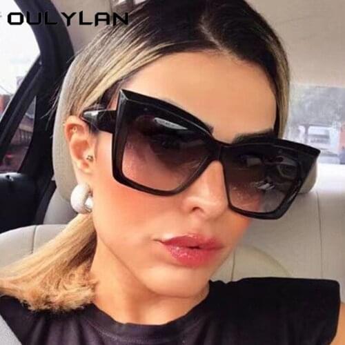 Oulylan Oversized Cat Eye Sunglasses Women Big Frame Vintage Brand Shades for Ladies Goggles Black Outdoors Eyewear UV