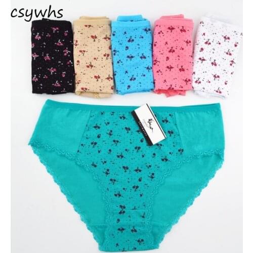 Underpant Womens Plus Size Girls Briefs Shorts Lace Patchwork Floral Printed Cotton Panties Mid Waist 2xl 3xl 4xl 6pcs/lot