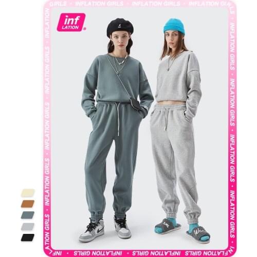 INFLATION Thick Fleece Tracksuit Women Sportswear Sweatpant Set Winter Warm Casual Matching Sweatsuit Set Lady Jogger Suit