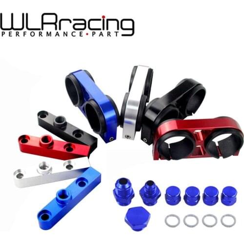 WLR RACING - Twin Fuel Pump Bracket Billet Aluminium Assembly OUTLET Manifold In Black for 044 fuel pump W/O Logo WLR-LD2642