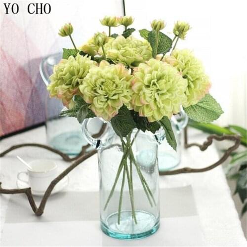 YO CHO 2 Head Dahlia Simulation Flower High Quality Silk Flower Wedding Decor Birthday Gift Centerpieces Verandah Home Decor