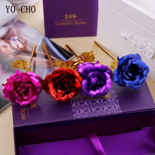 YO CHO Vintage Valentines day girlfriend flower artificial flower golden plated Rose Mothers Day gift Wedding Party Supplies