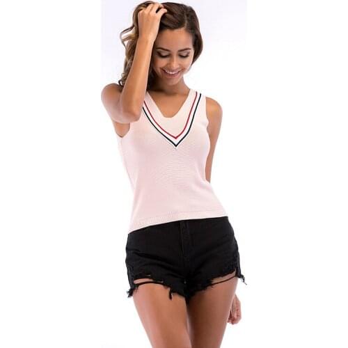 2019 Summer New Sexy Fashion Casual Lovely Home Vacation Beach V-neck Back Knit Women T-shirt Bottoming shirt