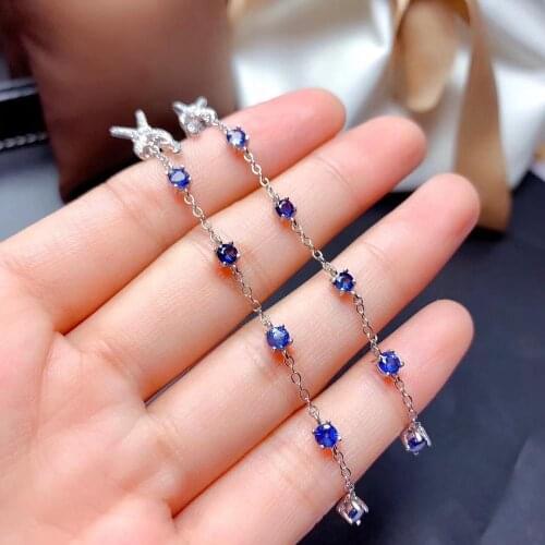 Elegant Bow long-line tassel natural blue sapphire drop earrings 925 silver Natural gemstone Ear line women party gift jewelry