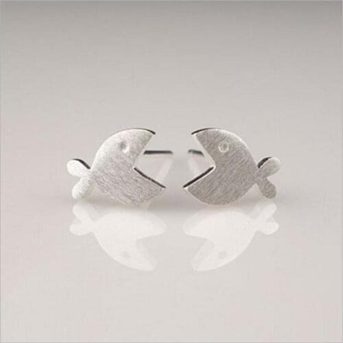 925 Sterling Silver Earrings Cute Fish Stud Earrings For Women Fashion Girl Sterling-silver-jewelry Brincos ES289