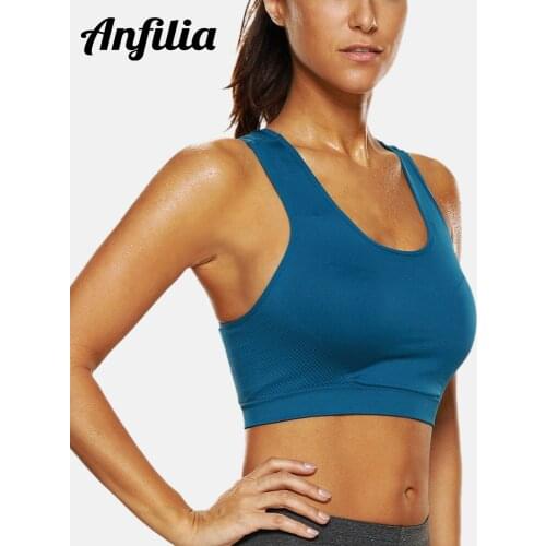 Anfilia Women Sports Bra Solid Breathable Yoga Bra Medium Impact Support Running Fitness Sports Top