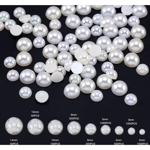 2mm-12mm Mix Colors AB Half Round beads Fashion imitation ABS plastic Flatback Pearls to DIY Art Jewelry Accessory